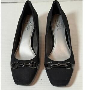 Lifestride Womens Black Gazette Square Toe Wedge Heel Dress Shoes Size 10